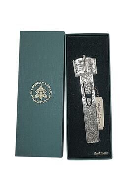 Beautiful Vtg Vatican Library Bible Book Mark Silver Gold Tone Cross 5.25" M8